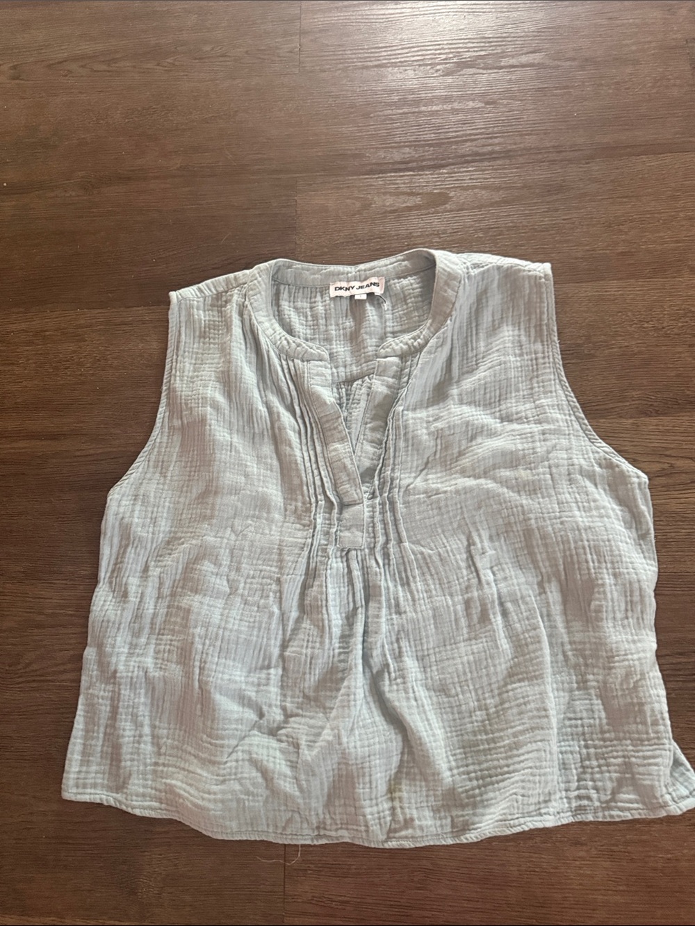 Dkny Pale Blue Sleeveless Cotton Gauze Camisole